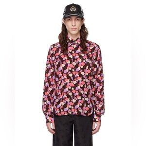 ANNA SUI Exclusive 100% Silk Blooming Hearts Shirt Large Button Down Lavender